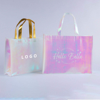Ausstellung Custom Logo Rosa Holographische nicht gewebte Irisescent Tote Tasche zum Hochzeitsgeschenk