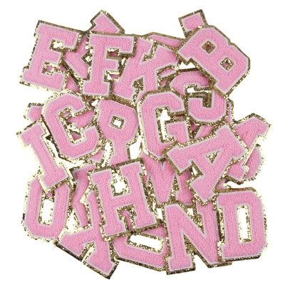 Pink Gold Border Iron Auf Kleber Reparatur Alphabet Näh-Applikationen mit 3D Twill Stoff