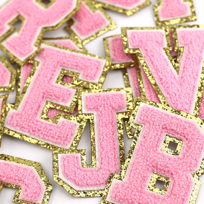 Pink Gold Border Iron Auf Kleber Reparatur Alphabet Näh-Applikationen mit 3D Twill Stoff