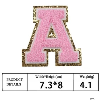 Pink Gold Border Iron Auf Kleber Reparatur Alphabet Näh-Applikationen mit 3D Twill Stoff