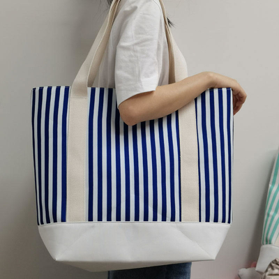 Großmarkt-Einkaufsschultertasche gestreifte Tote-Tasche Leinwand ideal für Geschäftsshopping