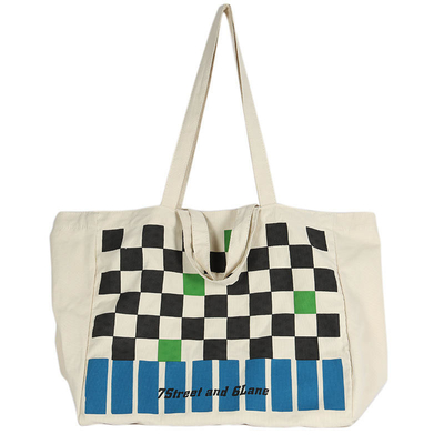Custom Logo Schwerlast-Schachbrett-Leinwandtasche für modische Farbkontrast-Shopping