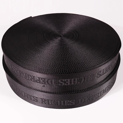 Custom Logo Gewebte Jacquard Gürtel Webbing in schwarzer Farbe für 38mm Nylon Schultergurt