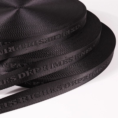 Custom Logo Gewebte Jacquard Gürtel Webbing in schwarzer Farbe für 38mm Nylon Schultergurt