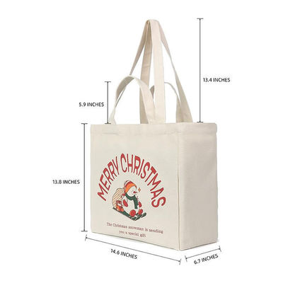 Hochleistungs-Einkaufstasche mit Weihnachtsleinwand Wiederverwendbarer Lebensmittelbeutel mit langem Griff