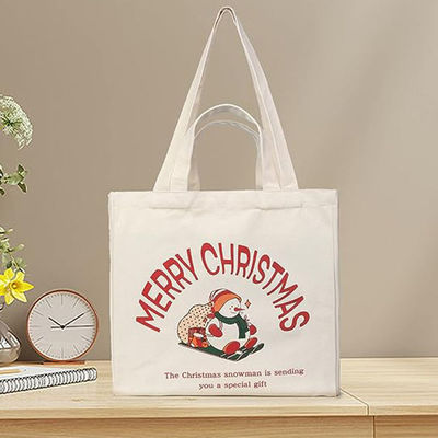 Hochleistungs-Einkaufstasche mit Weihnachtsleinwand Wiederverwendbarer Lebensmittelbeutel mit langem Griff