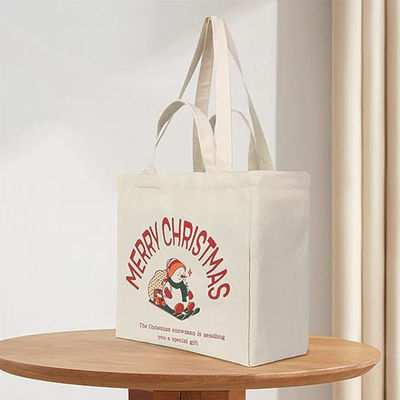 Hochleistungs-Einkaufstasche mit Weihnachtsleinwand Wiederverwendbarer Lebensmittelbeutel mit langem Griff