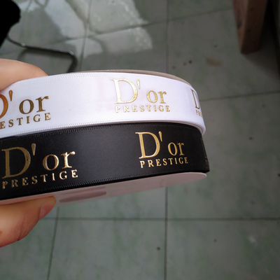 OEM-Akzeptiert Custom Goldfolie 3D-gedruckte Logo Polyester Satin Band für Geschenkverpackung