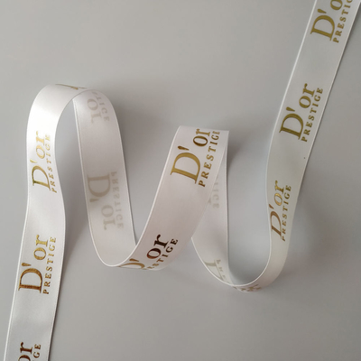 OEM-Akzeptiert Custom Goldfolie 3D-gedruckte Logo Polyester Satin Band für Geschenkverpackung