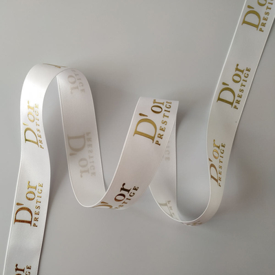 OEM-Akzeptiert Custom Goldfolie 3D-gedruckte Logo Polyester Satin Band für Geschenkverpackung