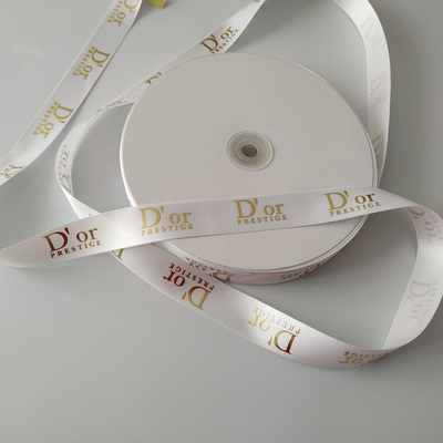 OEM-Akzeptiert Custom Goldfolie 3D-gedruckte Logo Polyester Satin Band für Geschenkverpackung