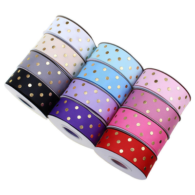 OEM akzeptiert 1,5 Zoll benutzerdefinierte gedruckte Goldfolie Polka Dot Grosgrain Band 38mm für Haarbogen / Geschenk Verpackung