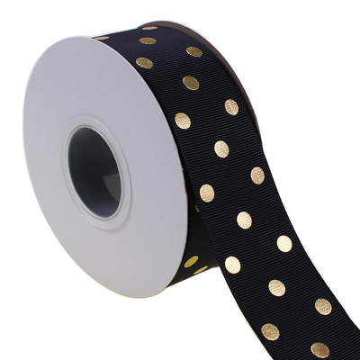 OEM akzeptiert 1,5 Zoll benutzerdefinierte gedruckte Goldfolie Polka Dot Grosgrain Band 38mm für Haarbogen / Geschenk Verpackung