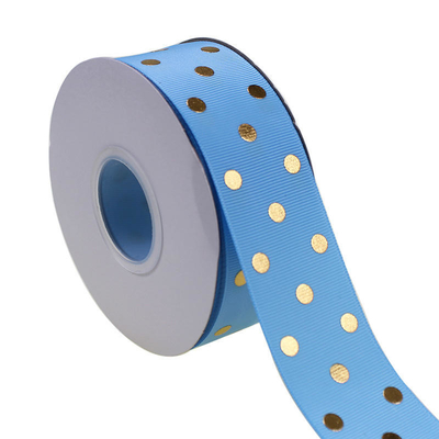 OEM akzeptiert 1,5 Zoll benutzerdefinierte gedruckte Goldfolie Polka Dot Grosgrain Band 38mm für Haarbogen / Geschenk Verpackung