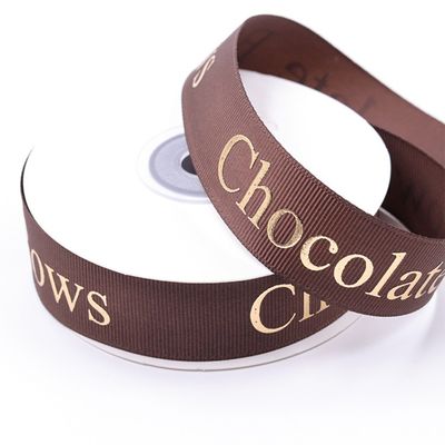 Custom Eco Friendly 3D Goldfolie Druck Schwarze Seide Grosgrain Band mit geprägtem Logo
