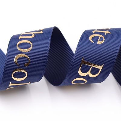Custom Eco Friendly 3D Goldfolie Druck Schwarze Seide Grosgrain Band mit geprägtem Logo
