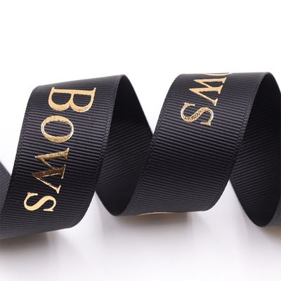 Custom Eco Friendly 3D Goldfolie Druck Schwarze Seide Grosgrain Band mit geprägtem Logo