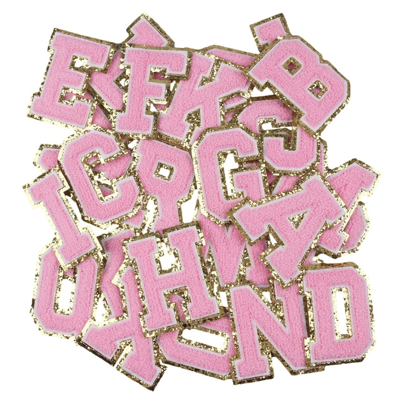 Pink Gold Border Iron Auf Kleber Reparatur Alphabet Näh-Applikationen mit 3D Twill Stoff