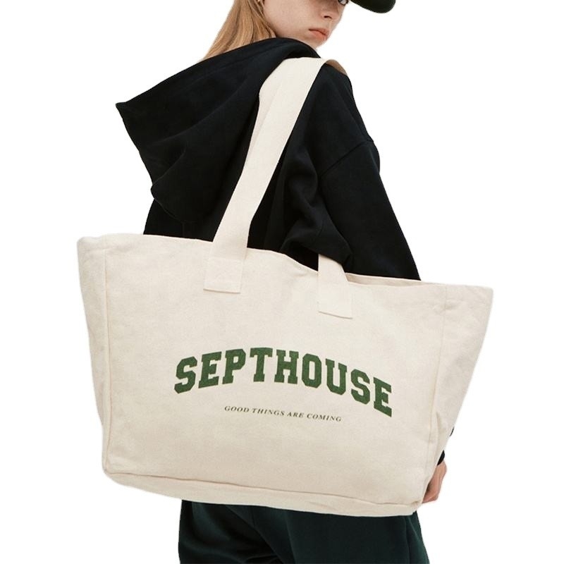 Ausstellung Custom Logo Druck Großformat Baumwolle Leinwand Tote Bag für den aktiven Lebensstil