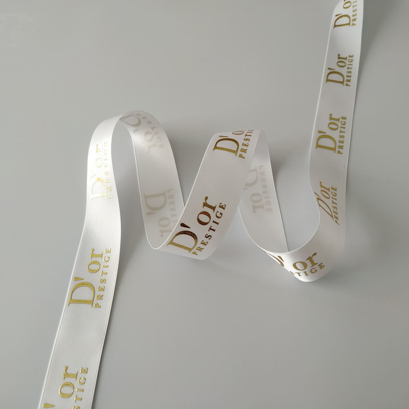 OEM-Akzeptiert Custom Goldfolie 3D-gedruckte Logo Polyester Satin Band für Geschenkverpackung